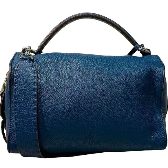 💎✨BEAUTIFUL✨💎Authentic Fendi Leather Selleria Navy Blue 2-Way Shoulder Bag - Picture 2 of 6